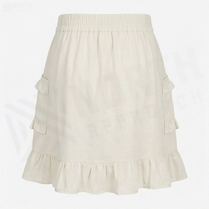 Mini-jupe en coton pour femme avec volants, taille élastique, style A-line, couleur unie, à porter toute l'année - Product Image 2