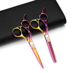 Ciseaux à cheveux arc-en-ciel, lame en acier inoxydable, 28 dents, pour droitiers, manche long, réutilisables, légers, pour usage en salon - Product Image 1