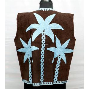 <b>Women's</b> <b>Black</b> Cotton Knitted V-Neck Cordoury Vest Hand Embroidered Floral Suzani Sleeveless Autumn/<b>Winter</b> Breathable Jacket - Product Image 6