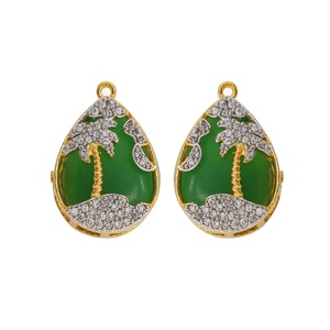 Conjunto de Collar y Pendientes de Ónix Verde con Forma de Palmera, Chapado en Oro de 22K sobre Latón, Corte Princesa, Engaste de Canal, Joyería de Moda - Product Image 2