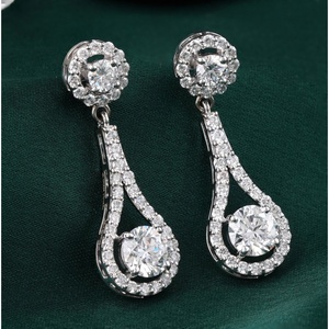 14K White Gold <b>Fine</b> Dangle <b>Earrings</b> 3.72 CT Round Lab Grown Diamond Teardrop Halo Dangle Elegant and Luxurious Style - Product Image 2