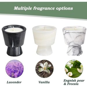 Bougie de luxe parfumée en cire de soja, faite à la main, dans un récipient en marbre, non toxique et réutilisable, pot en pierre au design distinctif - 1 ensemble - Product Image 4