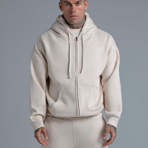 High Quality <b>Men's</b> Winter Casual Solid Color Boxy Hoodie <b>Pullover</b> with Short Wide Zipper Cropped <b>Men</b> Hoodie Loose Fit - Product Image 6