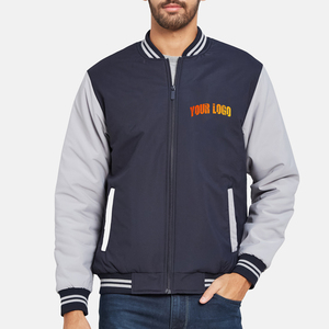 Chaqueta Varsity Gris Marino para Hombre, Cierre Frontal con Cremallera, Logotipo Bordado, Informal, Resistente al Viento, para Otoño - Product Image 3