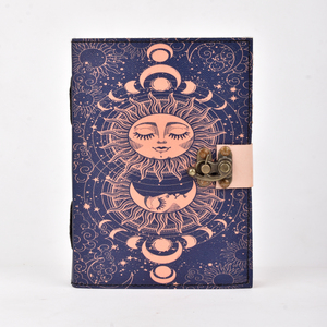 Celestial Sun Moon Leather Journal A5 Handmade <b>Lock</b> <b>Diary</b> Astrology Theme Vintage Writing Dairy Spiritual Gift Journal Premium - Product Image 1
