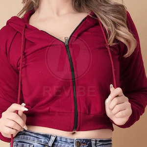 Top Selling Winter Women <b>Crop</b> Zipper Hoodies with Custom Printing Premium 100% Cotton Fabric Stylish Design - Product Image 2