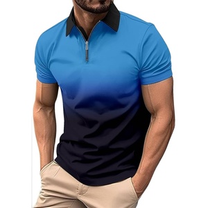 Nouveau Design hommes 1/4 Zip couleur progressive Golf polos été revers manches courtes Slim Fit Polo t-shirt - Product Image 1