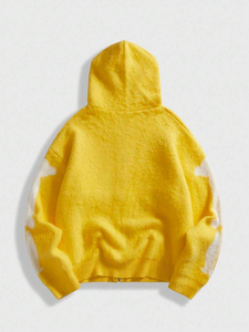 Sudadera con capucha y cremallera con estampado de costillas de esqueleto amarillo, de punto, manga larga, estilo urbano - Product Image 2