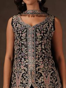 Designer Party Wear Sequence Coding Embroidery Work Viscose Chinon <b>Top</b> With Bottom And Dupatta Fully Stitched Ready To Wear Set - Product Image 6