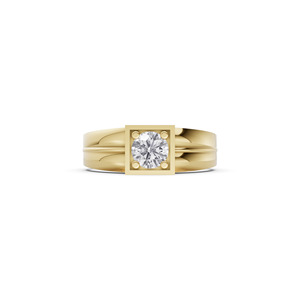 Anillo Modernista Aarinya para Hombre con Bisel Cuadrado, Diamante Cultivado en Laboratorio, Oro de 14K y Diseño Acanalado - Product Image 1