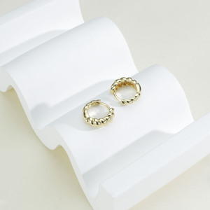 Hot Selling Fashion 14k Gold Color Hoop Earrings Multipack Mixed Sizes Textured Ribbed Beaded <b>C</b>-shape Earrings Set for Woman - Product Image 5