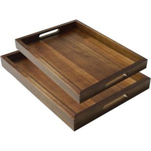 Plateau de service en bois brun foncé avec poignée pour la maison, plateau rectangulaire en bois d'acacia fait à la main pour la cuisine et la table - Product Image 3