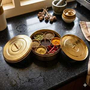 Golden Spice <b>Box</b> With Lid And Compartment For <b>Herbs</b> And Spices Metal <b>Herb</b> Storage Container Durable Design Hand Wash Only - Product Image 2