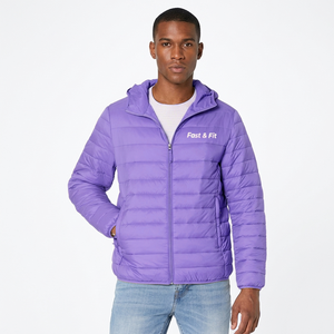 Lightweight Canvas <b>Puffer</b> <b>Jacket</b> Winter Stand Collar Zipper Closure Front Logo Waterproof Breathable Hooded <b>Cheap</b> Price for Sale - Product Image 5