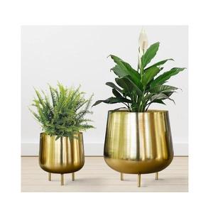 Ensemble de jardinières en métal doré de qualité supérieure avec support en fer noir |   Supports décoratifs pour plantes d'intérieur - Product Image 2