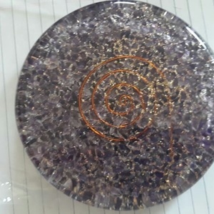 Natural Amethyst Orgone Round <b>Coaster</b>, Handmade Orgonite Crystal <b>Drink</b> <b>Coaster</b> for Healing, Reiki & Home Decor - Product Image 4