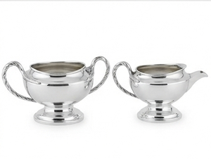 Ensemble classique moderne de crémier et sucrier en acier inoxydable, poli miroir, élégant, en métal, pot à lait et crème, argenterie - Product Image 1