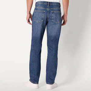 Casual Solid Breathable <b>Button</b> Straight Leg Men Denim Customized Design Mid Waist Washed Slim Fit Zipper Fly <b>Jeans</b> Pant - Product Image 2