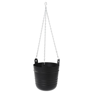 Luxury Black Powder Coated Stainless Steel Hanging Flower <b>Pot</b> with Chain Minimalist Design for Indoor Outdoor Plant Display - Product Image 1