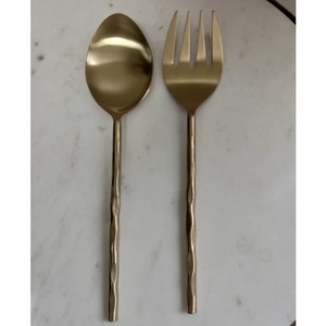 2026 Hot Selling Salad Spoon Fork Set Stainless Steel Hammered Handle <b>Silver</b> American Style 11-Inch Salad Server Kitchen - Product Image 2