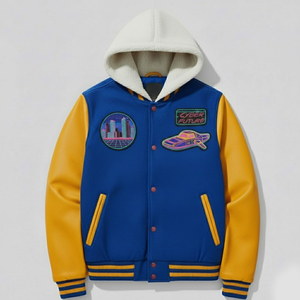 Vestes de baseball classiques pour hommes, style streetwear d'hiver, nouvelle collection, avec capuche et patchs en chenille, vente en gros. - Product Image 1