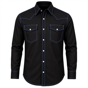 Camisa de Trabajo Negra Personalizada para Hombre 2026, Estilo Occidental, Resistente al Fuego, con Costuras Azules, Corte Regular, Manga Larga, Color Sólido, Cierre de Botones - Product Image 2