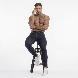 Nouveau Jean Slim Homme Décontracté Super Extensible Bleu Foncé Uni Non-Déchiré - Product Image 4