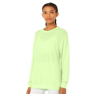 เสื้อสเวตเชิ้ตคอกลมโอเวอร์ไซส์สำหรับผู้หญิง แขนยาว สีพื้น ผ้าถักเนื้อฝ้าย ระบายอากาศได้ดี ทรงหลวมไหล่ตก เหมาะสำหรับใส่ในฤดูใบไม้ร่วง - Product Image 1