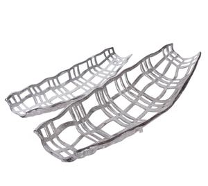 ENSEMBLE DE 2 ARGENT RECTANGLE FORME DÉCOR À LA MAISON DÉCORATION DE TABLE MÉTAL DESSERT SEC NOIX, GÂTEAU, BONBOL DE PLATEAU DE FRUITS DE SERVICE POUR - Product Image 1