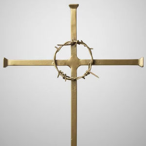 Sculpture artisanale en métal doré peinte à la main, motif croix, fil barbelé, couronne d'épines, minimaliste, décoration chrétienne pour la maison, religieuse, Noël - Product Image 1