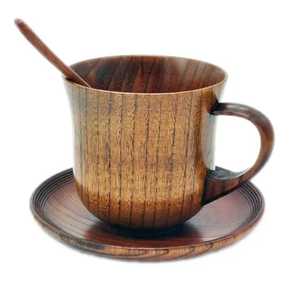 Solid Wooden Tea <b>Cup</b> <b>Saucer</b> Spoon Set Handcrafted Dark Wood Coffee Mug Drinkware Business Gifts Leak Proof Eco-Friendly - Product Image 1