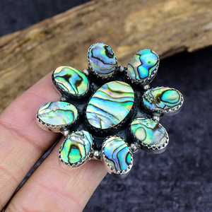 <b>Abalone</b> Flower Ring Sterling Silver Statement Jewelry Paua <b>Shell</b> Handmade Boho Gift for Her - Product Image 1