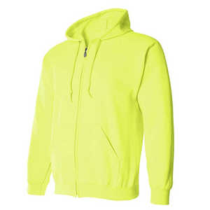 Sweat à capuche unisexe à manches longues en polyester jaune fluo avec fermeture éclair sur le devant, uni, pour toutes les saisons - Product Image 2
