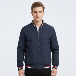 Chaqueta Bomber Negra para Hombre, Casual, con Cierre Frontal, Color Sólido, Cuello Alto, Poliéster, para Otoño - Product Image 2