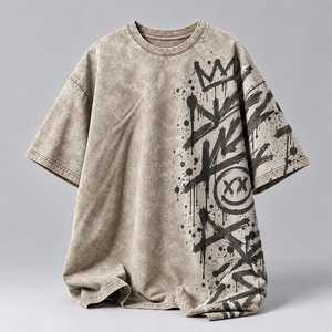 T-shirt noir surdimensionné pour homme, style streetwear, délavé à l'acide, col rond, manches courtes, couleur personnalisable, 220g polyester/coton, séchage rapide - Product Image 6
