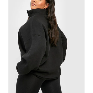 Sudadera Oversize de Felpa para Mujer con Cuello Redondo, Algodón y Fibra de Bambú, Color Negro Liso, Manga Larga, Hombro Caído, Transpirable, Casual de Otoño - Product Image 2