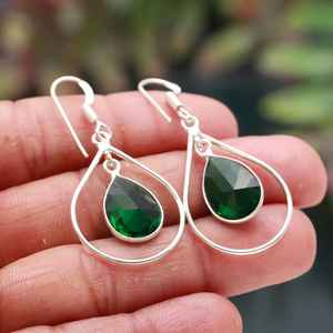 Boucles d'oreilles en diopside vert, argent sterling 925, pierre précieuse naturelle, bijoux faits à la main pour femmes, vente en gros - Product Image 6