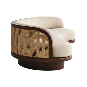 Sofá Moderno Curvo de Madera de Teca con Panel de Mimbre Tejido, Tapizado, para Sala de Estar, Hotel, Villa - Product Image 3