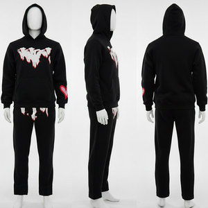 Conjunto Deportivo Econex Unisex con Sudadera con Capucha Negra y Pantalones Jogger, Estilo Urbano, Estampado, Felpa de Algodón, Ropa de Otoño Transpirable - Product Image 2