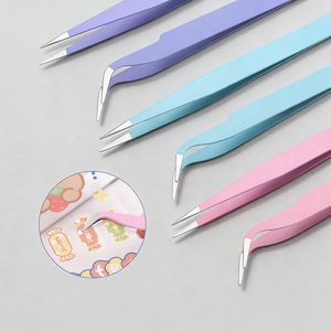 ชุดแหนบต่อขนตาสแตนเลสอย่างดี ปลายเรียบ สีชมพู ม่วง น้ำเงิน สำหรับต่อขนตา - Product Image 4