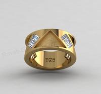 18 Karat Gold 925 Silber Zigarrenförmiger breiter Ring mit leerer Solitärfassung, dreieckig, Herrenring, Baguette-Zirkonia-Fassung für Harz-DIY-Schmuckzubehör