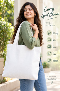 <b>White</b> Canvas Tote <b>Bag</b> 16x14 Inches Open Top Minimalist Style - Product Image 5