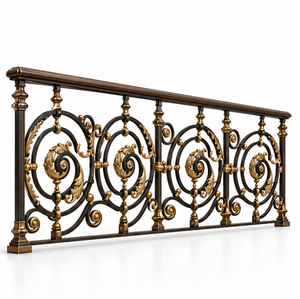 Barandal de Escalera Metálico Ornamental Negro y Dorado con Volteo Circular y Motivos de Hojas Decorativas para Interiores de Lujo - Product Image 2
