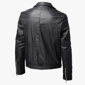 Chaqueta de Motocicleta de Cuero PU para Hombre, Invierno, Color Sólido, Casual, Corte Ajustado, Cierre de Cremallera, Manga Larga, Cuello Alto, Logotipo Frontal - Product Image 5