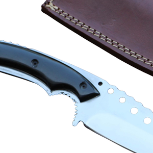 Couteau de chasse artisanal en acier D2 avec lame fixe, manche en corne de buffle, pour le camping en extérieur et le préparage du gibier, avec étui en cuir - Product Image 6