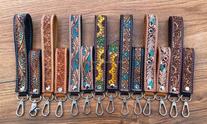 Customized Personalized Hand <b>Tooled</b> Leather Valet Keychains Durable Genuine Leather Carabiner Key <b>Clip</b> Wristlet Women's Key Fob - Product Image 6