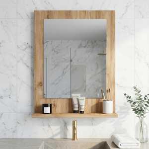 Modern <b>Rectangular</b> Solid Wood <b>Wall</b> <b>Mirror</b> with Shelf Light Oak Bathroom Vanity Storage <b>Mirror</b> Natural Grain Wooden Frame Artwork - Product Image 4