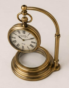 Classic Victorian Brass Pocket Watch <b>Desk</b> <b>Clock</b> | Antique Round Timepiece for Home Office | Retro Decorative Tabletop <b>Clock</b> - Product Image 4