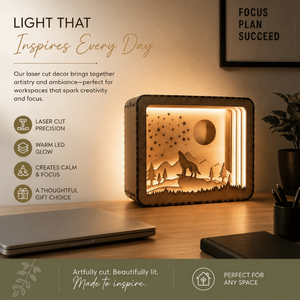 Premium Wooden Wolf LED Night Light Lamp | Laser Cut 3D Shadow Box <b>Table</b> Lamp for Bedroom Living Room Office Home Decoration - Product Image 5