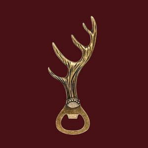 Rustic Gold Metal Antler Bottle Opener Features Textured Deer Horn Theme Handle Unique Lodge Cabin Style Novelty <b>Bar</b> <b>Tool</b> Piece - Product Image 1